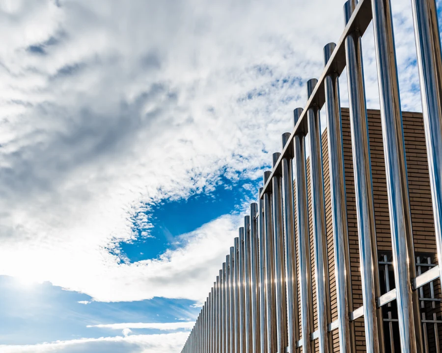 Metal bars protect an institutional building Metal bars protect an institutional building